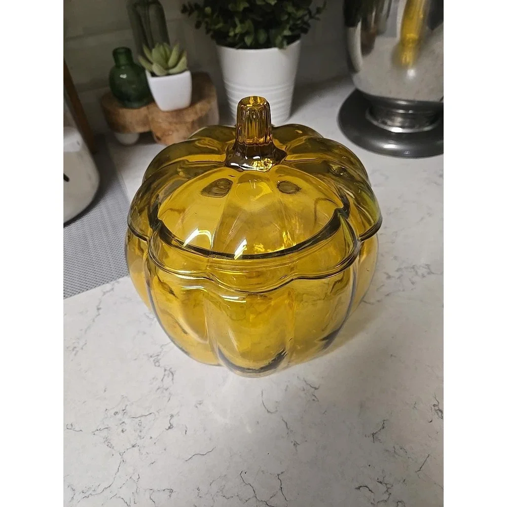 Vintage Anchor Hocking Amber Glass Pumpkin‎ Pantry Jar Cookies Candy  EUC